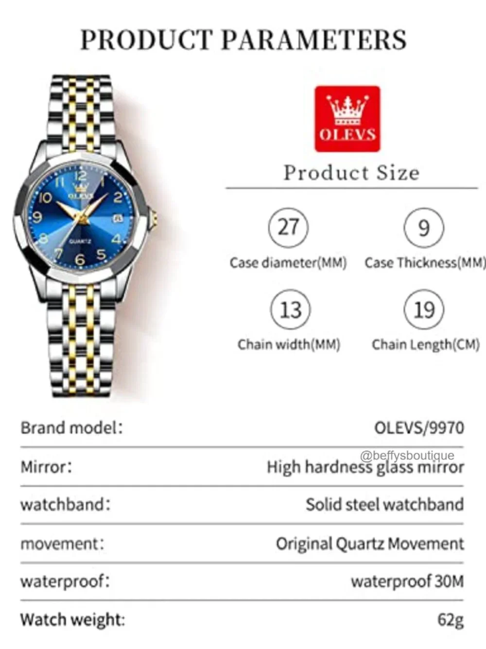 Women's Crystal Quartz Stainless Steel Dress Watch with Luminous Dial